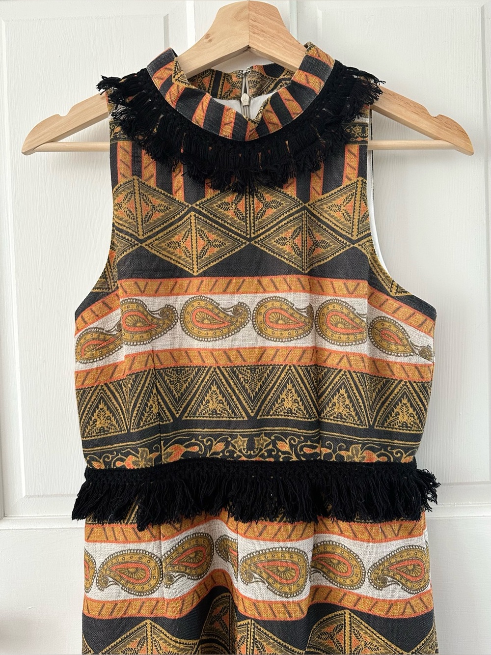 MINKPINK Paisley Pattern Fringe Romper Sleeveless Geometric Boho Revolve Size S - Picture 2 of 16